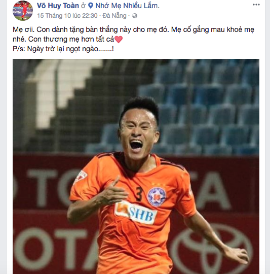 Huy Toàn chia sẻ cảm xúc trên trang facebook cá nhân.