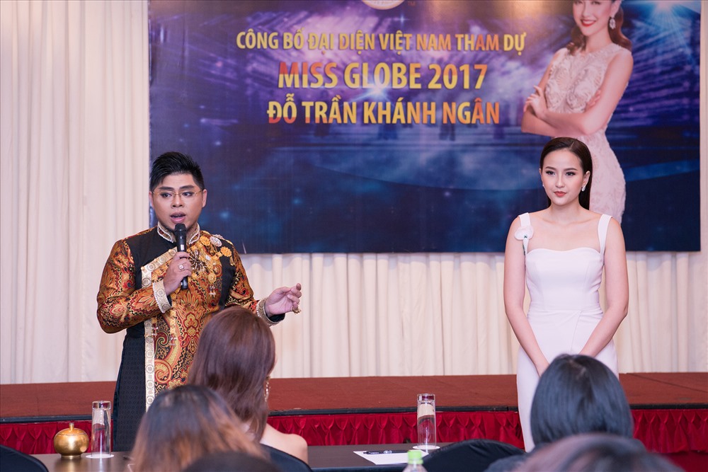 Khánh Ngân tại buổi công bố tham dự Miss Globe.