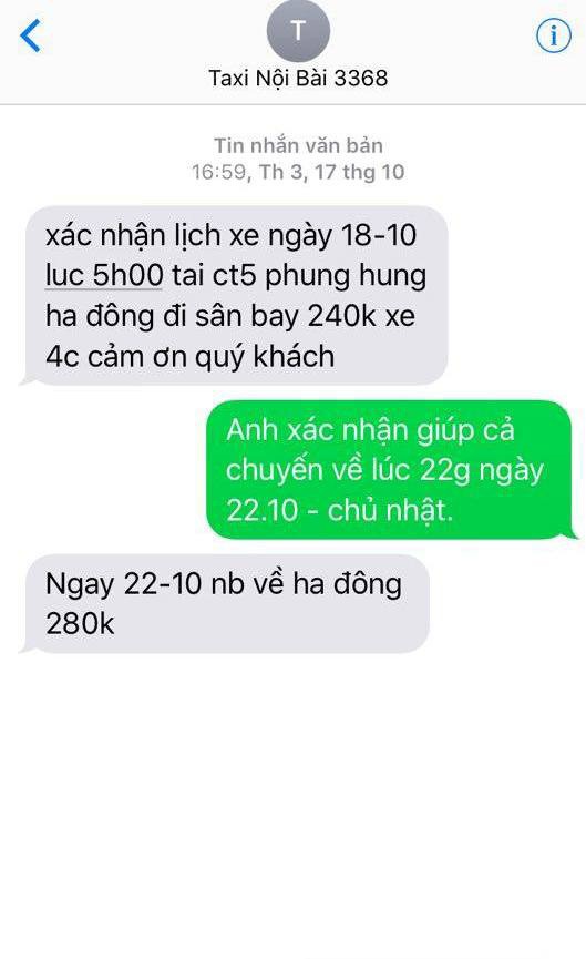 Taxi Nội Bài Airport xác nhận dịch vụ với khách.