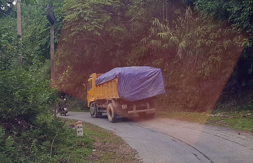 Những chiếc xe tải màu vàng xuất hiện khá nhiều trên cung đường xuôi từ Tân Minh về TP.Hòa Bình.
