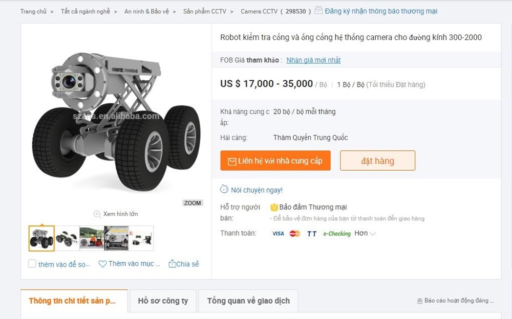 Một con robot bao bán trên Alibaba với giá khoảng 400 triệu đồng. Ảnh chụp màn hình