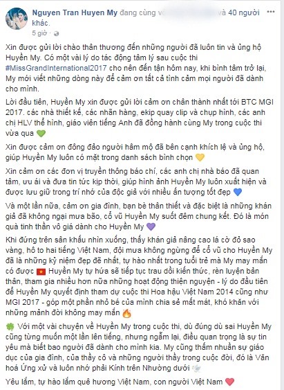Nguyên văn chia sẻ của Huyền My trên trang cá nhân