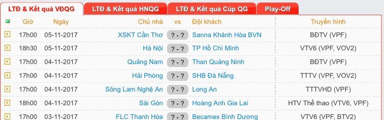 Lịch thi đấu