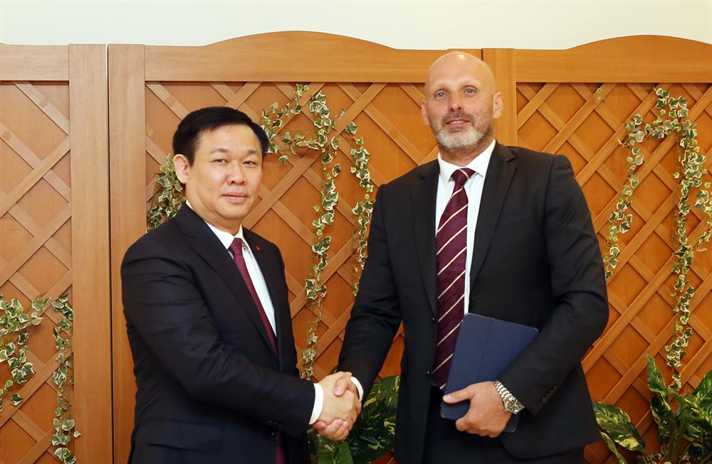 Phó Thủ tướng tiếp Chủ tịch tập đoàn Slavia Capital Peter Gabalec bên lề tọa đàm. Ảnh: Thành Chung