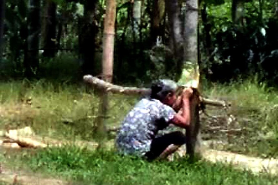 Bà Sen (xã Sơn Quang, Hương Sơn, Hà Tĩnh) đang mở barie "BOT". Ảnh: Minh Lý