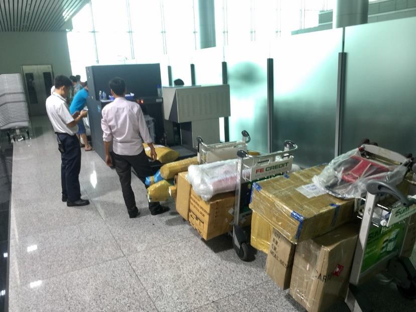Dụng cụ thể thao và xe lăn được tập kết ở khu vực phục vụ riêng để nhanh chóng và không bị hư hỏng (ảnh chụp tại đầu SGN)