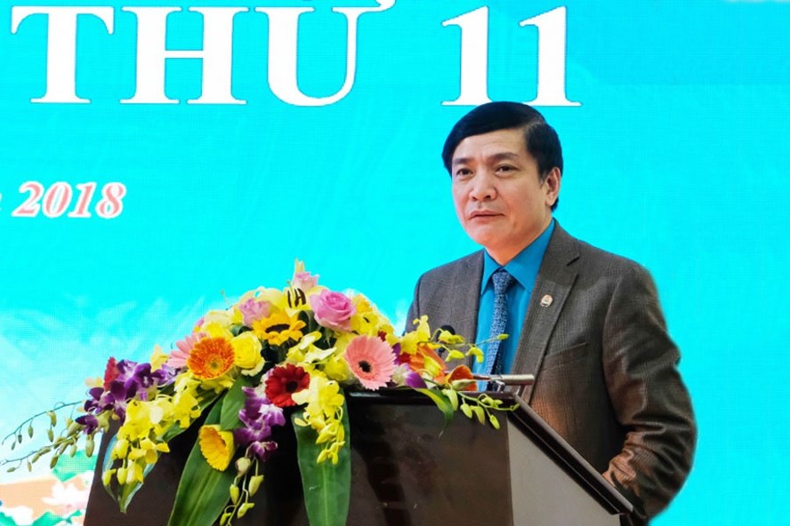 Chủ tịch Tổng LĐLĐVN Bùi Văn Cường phát biểu bế mạc Hội nghị lần thứ 11 Ban Chấp hành Tổng LĐLĐVN (khóa XI).