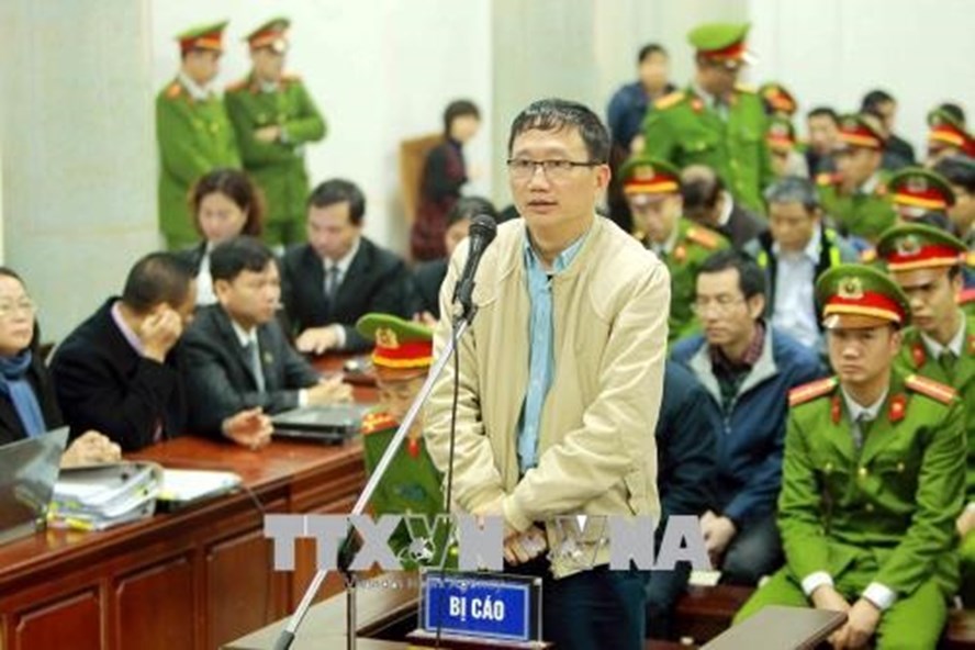 Ông Trịnh Xuân Thanh tại phiên tòa sáng nay khi được nói lời sau cùng. Ảnh TTXVN.