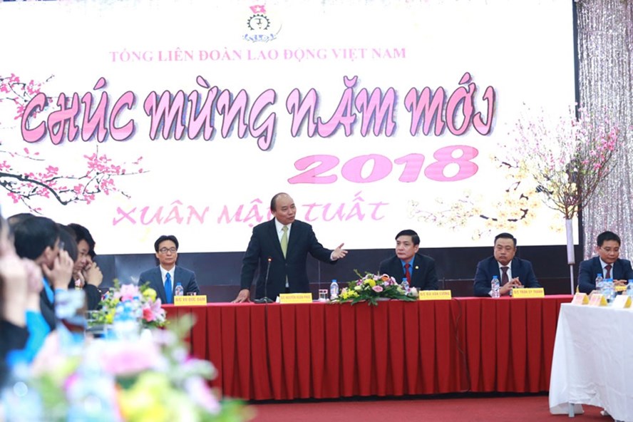 Thủ tướng Nguyễn Xuân Phúc phát biểu tại buổi chúc Tết. Ảnh: Hải Nguyễn.