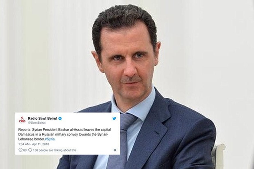 Tin đồn về việc Tổng thống Bashar al-Assad chạy khỏi Syria lan tràn trên mạng. Ảnh: Getty/Twitter