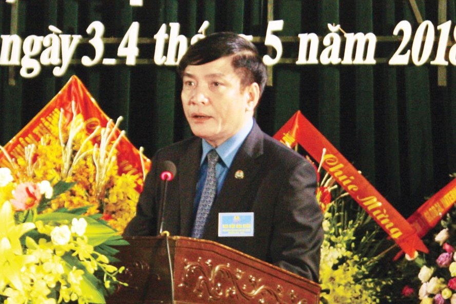 Chủ tịch Tổng LĐLĐVN Bùi Văn Cường phát biểu chỉ đạo tại Đại hội CĐ tỉnh Ninh Bình lần thứ XV ngày 3.5.