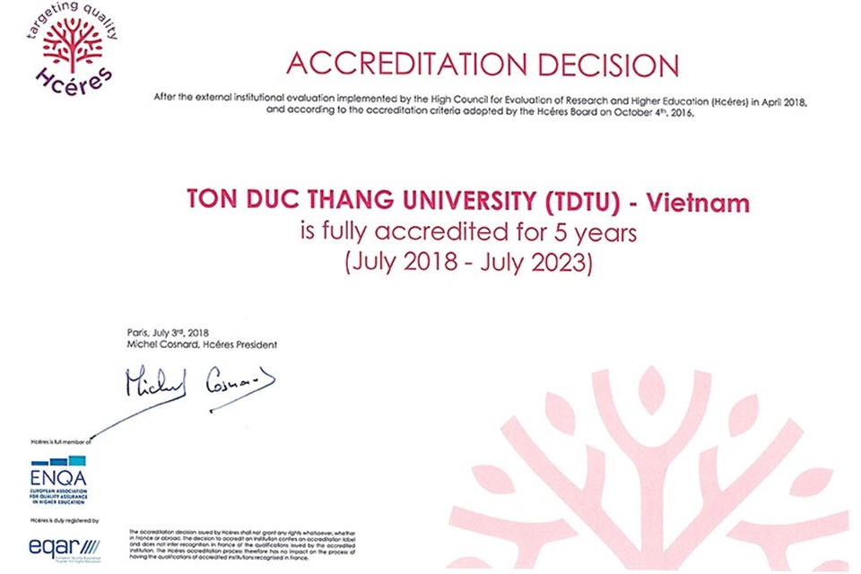 Đại học Tôn Đức Thắng được công nhận đạt chuẩn đại học theo hệ thống Châu Âu Đại học Tôn Đức Thắng được công nhận đạt chuẩn đại học theo hệ thống Châu Âu