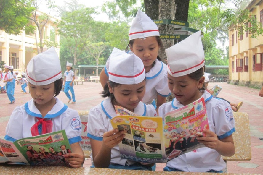 Học sinh Tiểu học tại Hà Tĩnh trong giờ ngoại khóa. Ảnh: PV