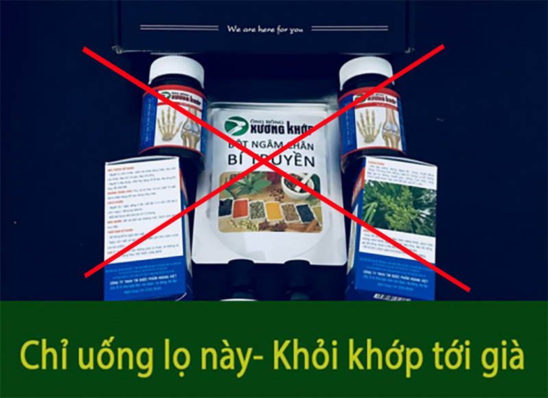 Một trong những quảng cáo sai sự thật của bộ sản phẩm Xương khớp ông Bồng với chủ vị là Bồng Cốt Đan.