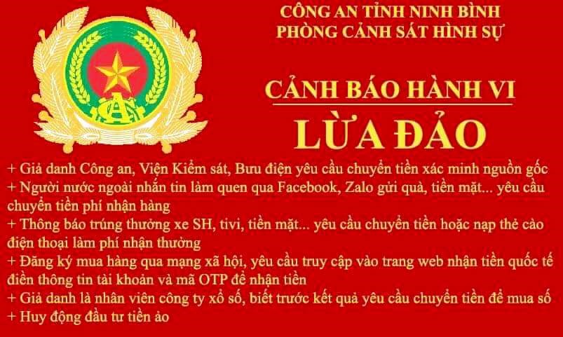 Phòng Cảnh sát hình sự Công an tỉnh Ninh Bình phát đi thông báo về tình trạng lừa đảo qua điện thoại để người dân cảnh giác. Ảnh: NT