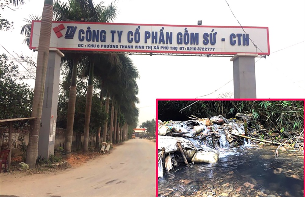 Nước sạch Sông Đà nhiễm dầu (ảnh nhỏ) từ nguồn thải của Công ty Cổ phần Gốm sứ Thanh Hà.