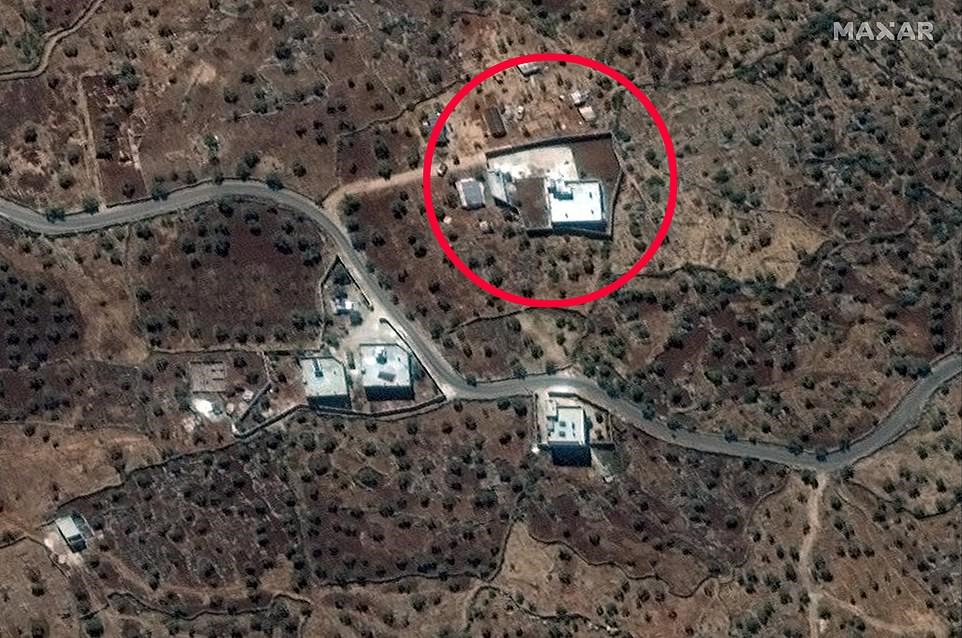 Những bức ảnh cho thấy khu tổ hợp ẩn náu của tên Al Baghdadi ở làng Barisha, phía bắc Idlib, gần biên giới với Thổ Nhĩ Kỳ.