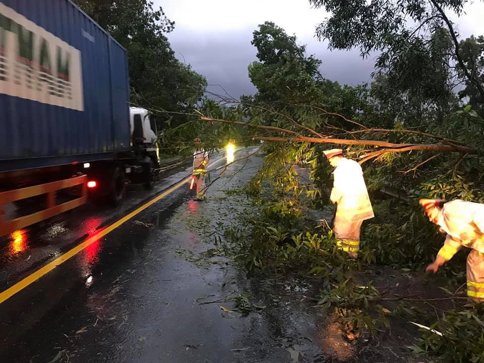 Rạng sáng 31.10, lực lượng CSGT Cửa ô Hòa Phước (Phòng CSGT Công an TP Đà Nẵng) đã dọn dẹp cây ngã và tiến hành phân luồng để tránh ùn tắc giao thông trên tuyến quốc lộ 1A, đoạn đi qua xã Hòa Phước, huyện Hòa Vang, TP Đà Nẵng.
