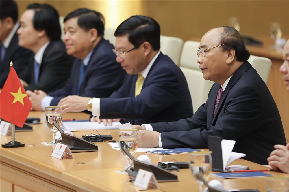 Thủ tướng Nguyễn Xuân Phúc trong cuộc hội đàm. Ảnh: Sơn Tùng.