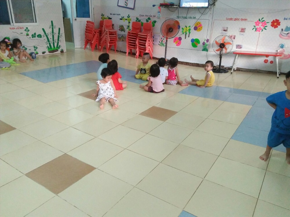 Một phòng học Trường Mầm non Sen Hồng sụp lún vẫn đưa vào sử dụng. Ảnh: Mỹ Huyền