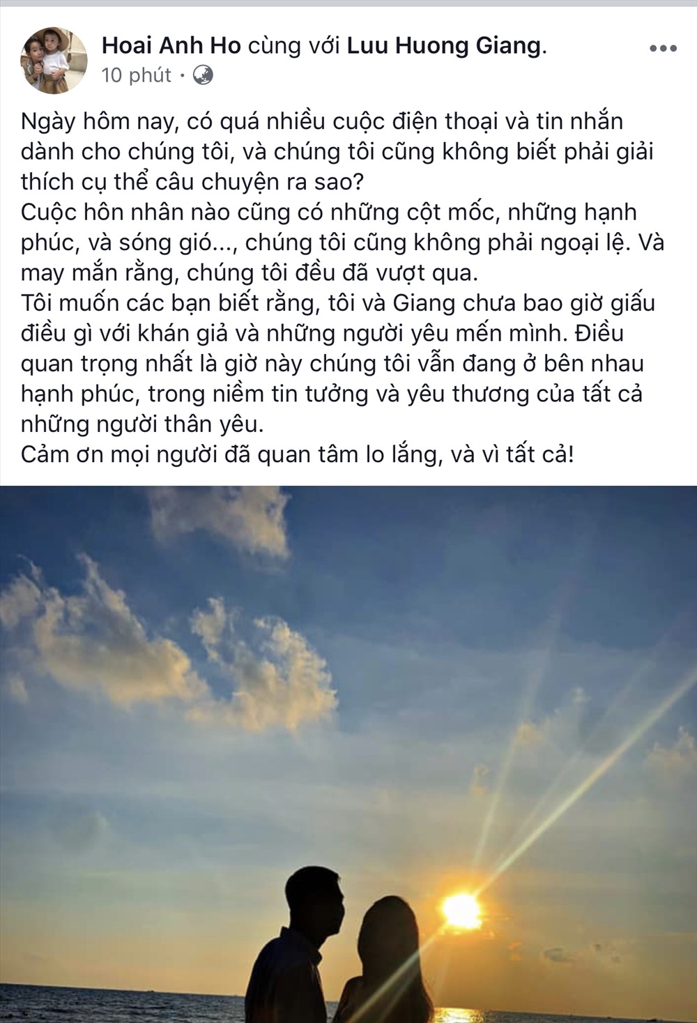 Hồ Hoài Anh chia sẻ trên trang cá nhân. Ảnh chụp màn hình
