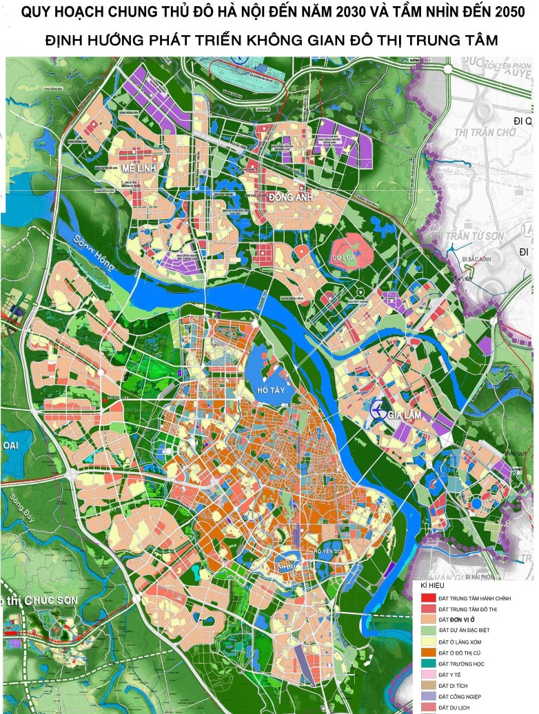 Bản đồ quy hoạch chung xây dựng Thủ đô Hà Nội 2030 tầm nhìn đến năm 2050.