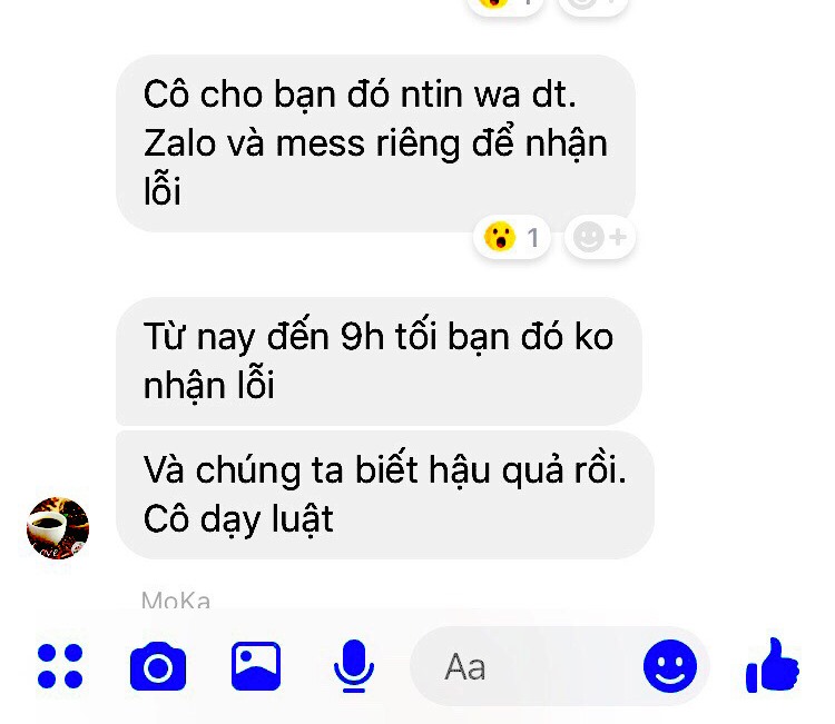 Tin nhắn cô Truyền cho học sinh biết mình là người dạy luật. Ảnh: TM