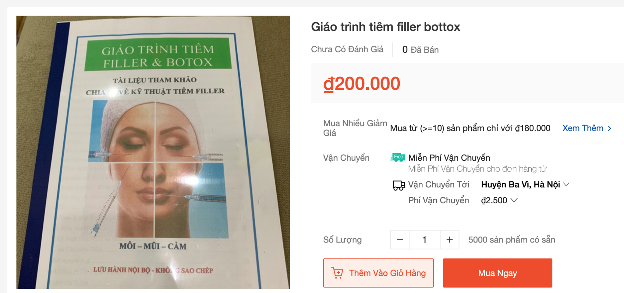 Giáo trình tiêm Filler, được bán tràn lan trên diễn đàn thương mại điện tử.
