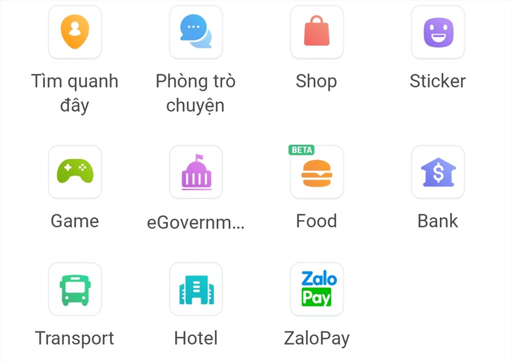 Trên nền tảng Zalo hiện cung cấp nhiều dịch vụ (ảnh chụp màn hình).