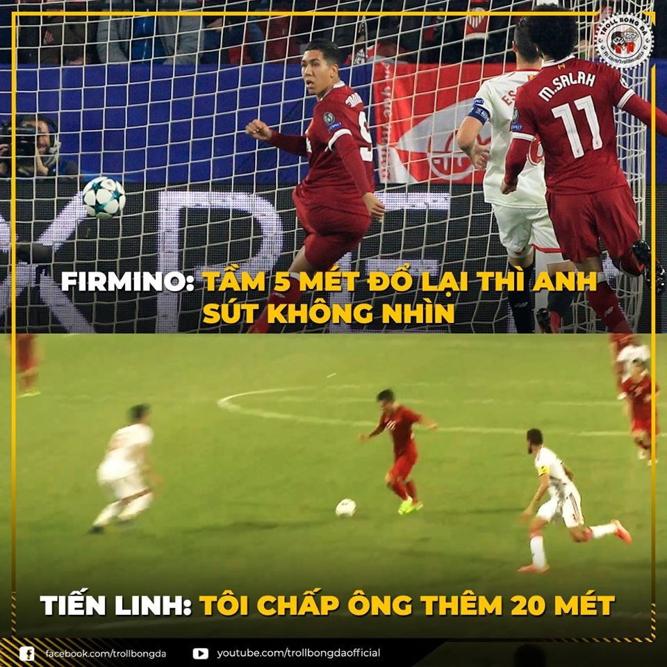 Firmino, siêu sao của Liverpool “tuổi gì” mà đòi so với Tiến linh cơ chứ. Ảnh: Troll bóng đá