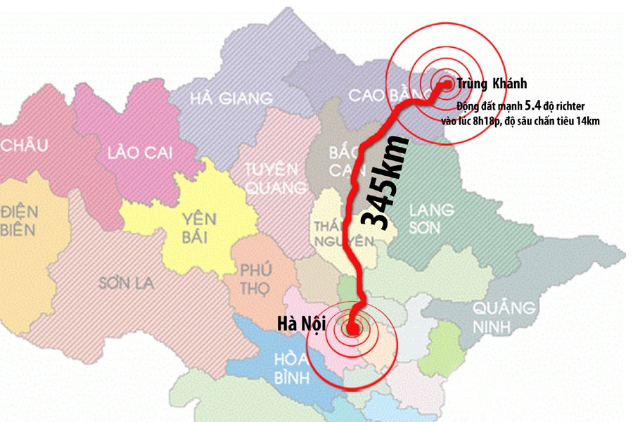 Sơ đồ dư chấn trận động đất sáng 25.11.