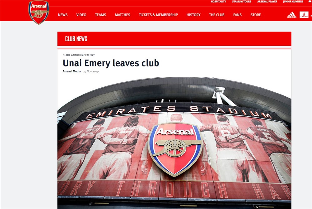 Thông báo của câu lạc bộ Arsenal. Ảnh: Chụp màn hình