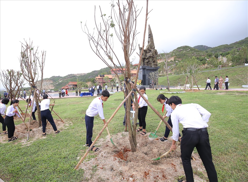 Các em học sinh và đoàn thanh niên tỉnh Bình Định tham gia trồng cây, chung tay bảo vệ môi trường tỉnh Bình Định.