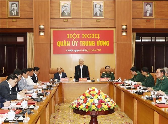 Tổng Bí thư, Chủ tịch nước Nguyễn Phú Trọng, Bí thư Quân ủy Trung ương phát biểu khai mạc Hội nghị. Ảnh: Trí Dũng/TTXVN