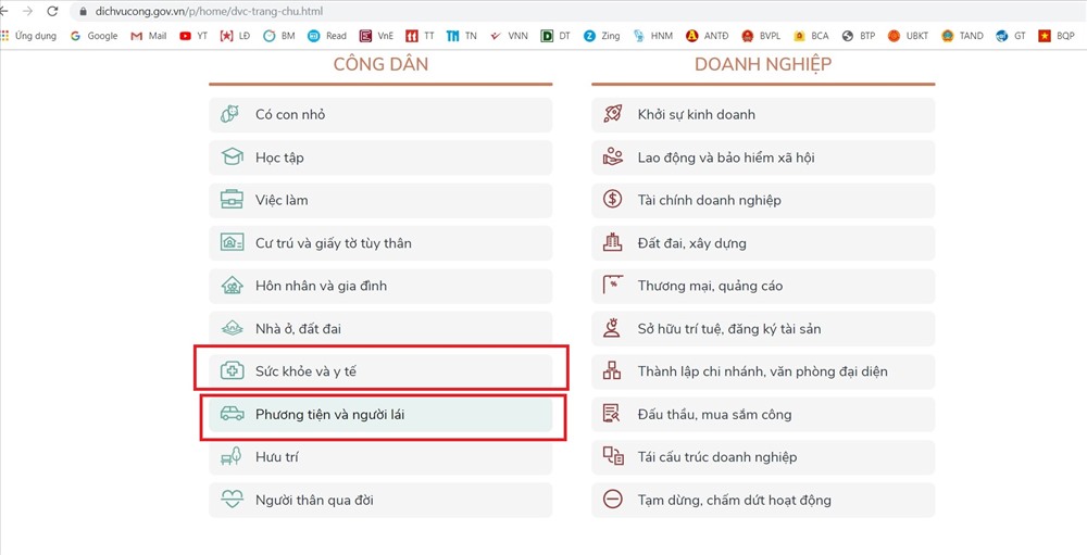 Người dùng có thể lựa chọn dịch vụ công mình muốn thực hiện. Ảnh PV