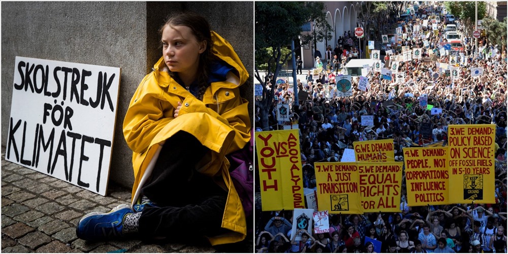 Thunberg phát động phong trào “Những ngày Thứ sáu cho tương lai“. Ảnh: Getty, Reuters.