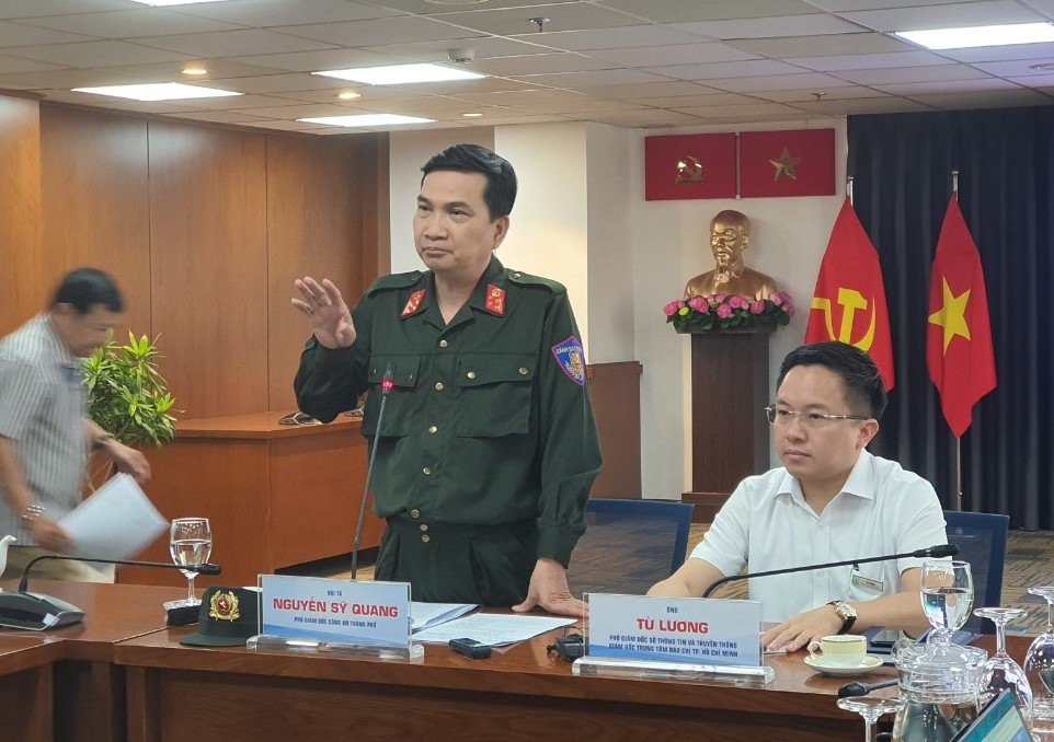 Đại tá Nguyễn Sỹ Quang, Phó Giám đốc Công an TP.HCM, thông tin tình hình an ninh trật tự Ảnh: A.T