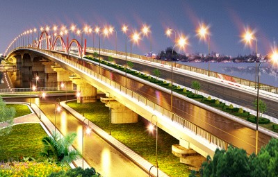 Phối cảnh cầu Quang Trung sau khi hoàn thành, và hoàn thiện cả cầu Quang Trung cũ