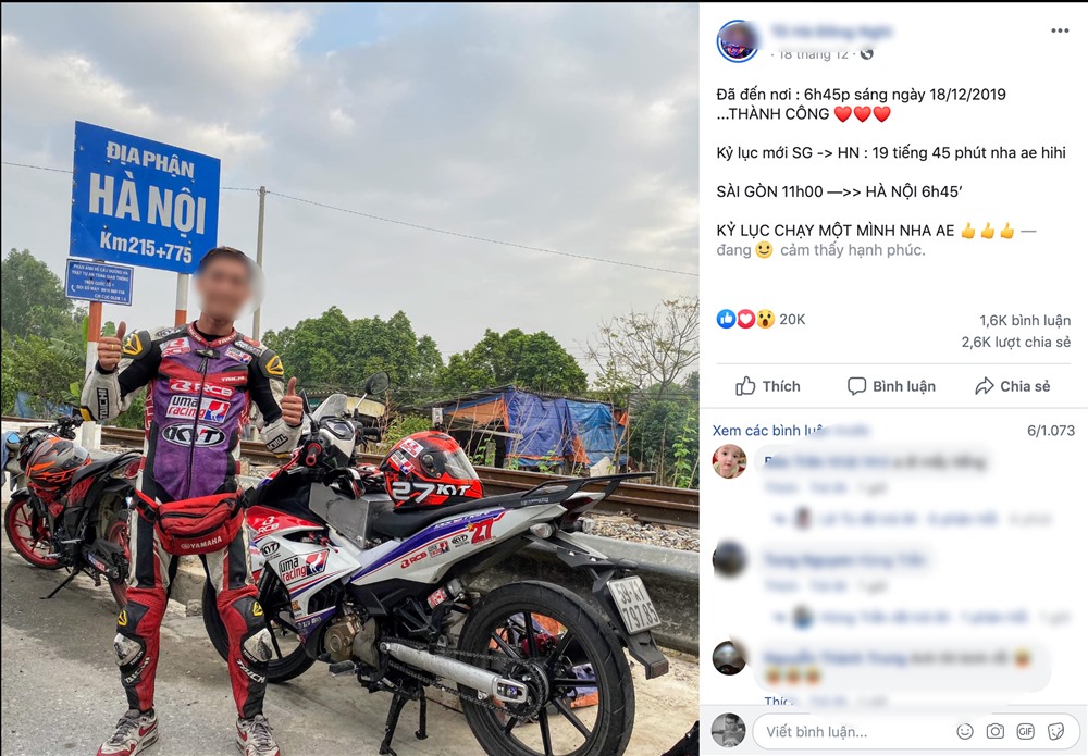Bức hình check-in hoàn thành chặng đường từ TPHCM ra HN trong chưa đầy 20 giờ của T.H.Đ.N.