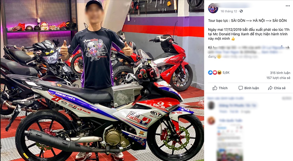 Trước khi bắt đầu hành trình, T.H.Đ.N thông báo trên facebook cá nhân sẽ di chuyển một mình trên chiếc Exciter