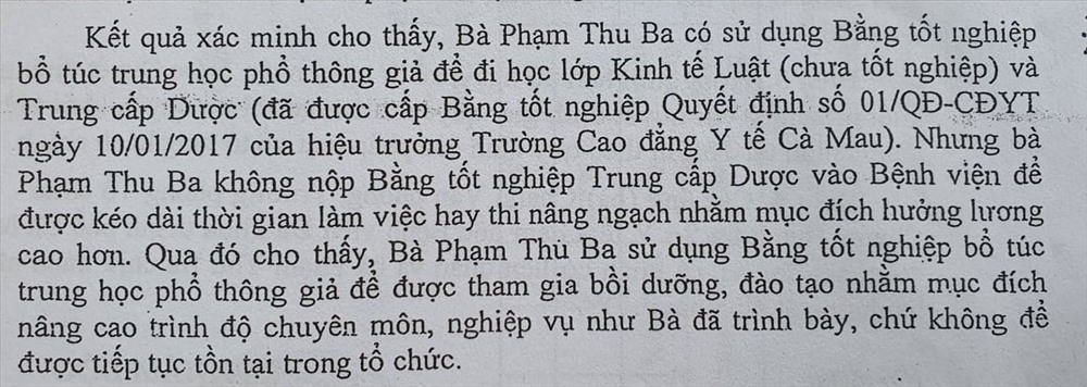 Quyết định của Sở Y tế Cà Mau cho rằng công chức sử dụng bằng giả để tiếp tục học là để nâng cao trình độ chuyên môn nghiệp vụ (ảnh Nhật Hồ)