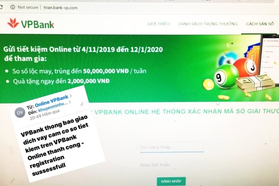 Trang web giả mạo ngân hàng VPBank. Ảnh M.K