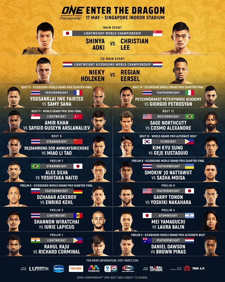 Fight Card chính thức của ONE: Enter the Dragon. Nguồn: One Championship