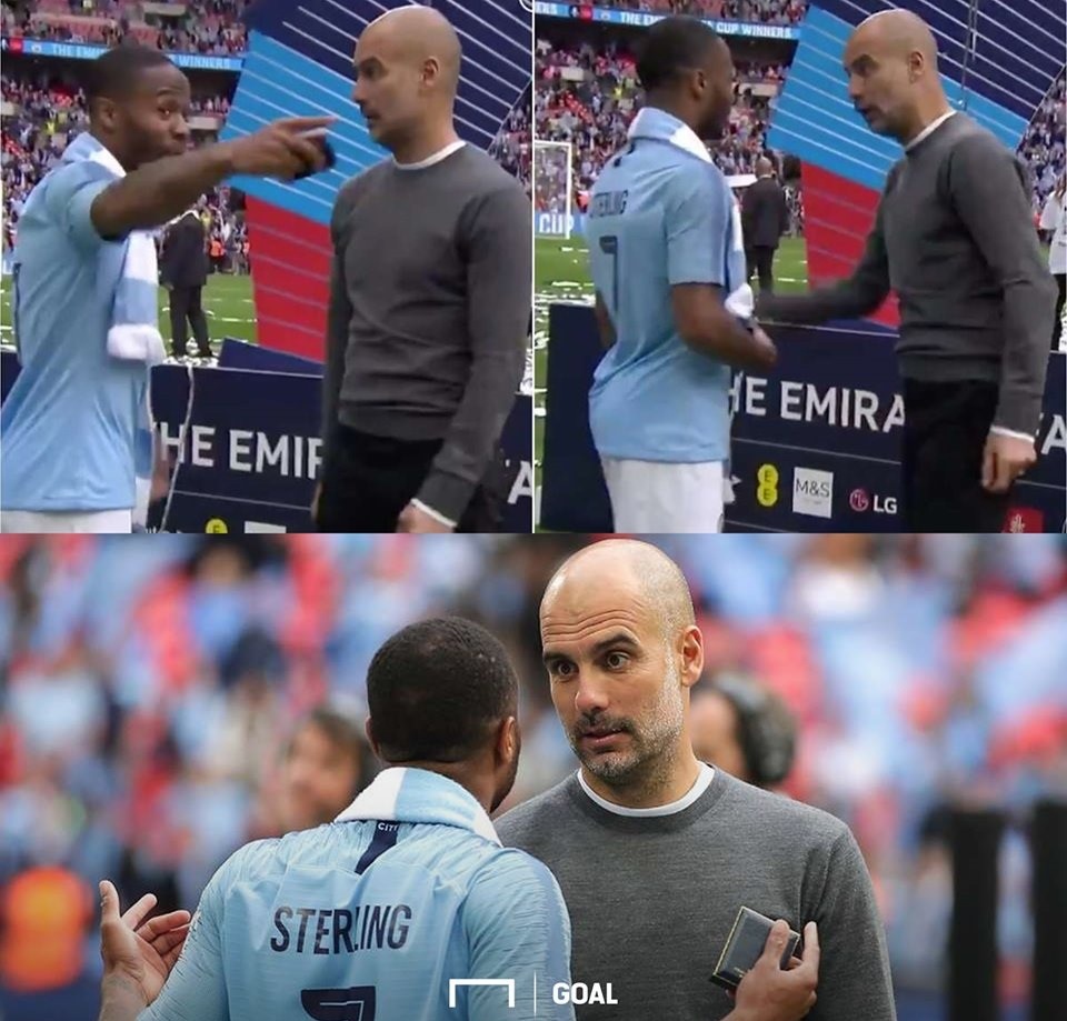 Sterling đang vui thì...đứt dây đàn. Ảnh: Goal.
