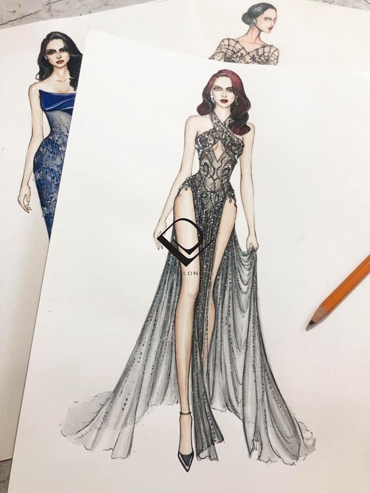 Mẫu thiết kế bộ váy của Ngọc Trinh diện tại Cannes 2019.
