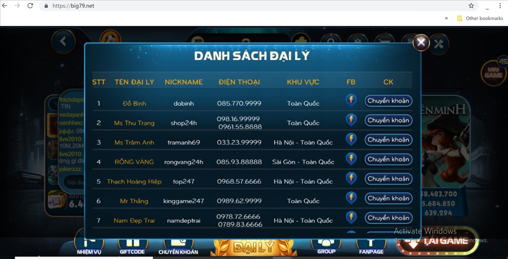 Danh sách đại lý được đăng tải công khai với thông tin chi tiết như thể đây là hoạt động hợp pháp.