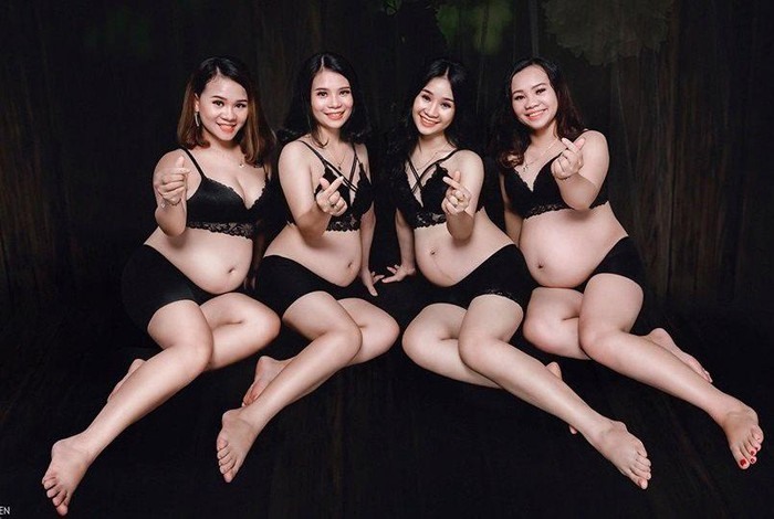 Câu chuyện 4 chị em gái ở Nghệ An không hẹn mà cùng mang bầu được chia sẻ trên nhiều diễn đàn mạng xã hội trong mấy ngày gần đây. Câu chuyện trùng hợp này khiến nhiều người bất ngờ, thích thú. 4 bà bầu đều ở những tháng thai kì hao hao nhau và bà bầu nào cũng xinh đẹp và rạng rỡ. Ảnh: Võ Lượng.