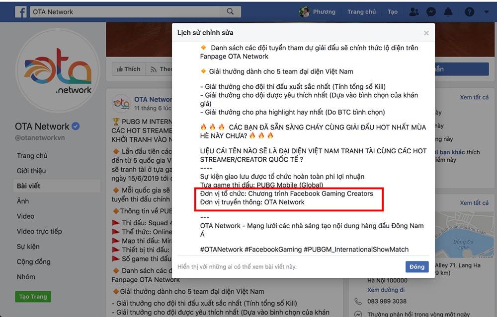 Trên Fanpage của OTA Network thông báo rằng chương trình do Facebook Gaming Creators tổ chức, tuy nhiên Facebook cho rằng đây là giải đấu giao hữu tự phát giữa các cá nhân và được livestream trên nền tảng Facebook.