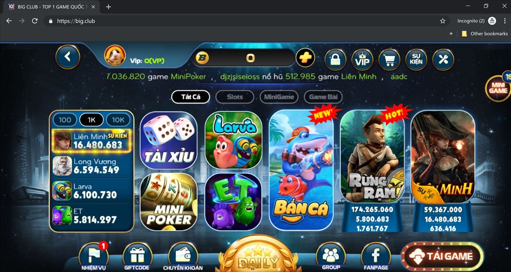 Giao diện của big.club, giống hệt big79.net
