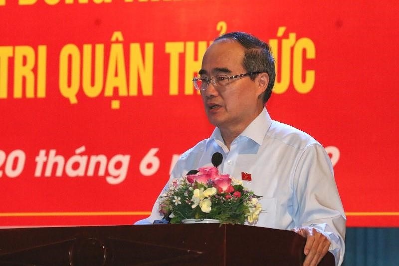 Bí thư Nguyễn Thiện Nhân trả lời về câu hỏi liên quan đến ông Đoàn Ngọc Hải. Ảnh: TÁ LÂM